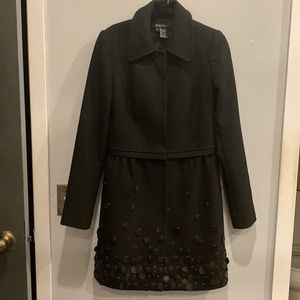 ETCETERA Coat, size 4 black with round leather discs adornment on bottom. EUC